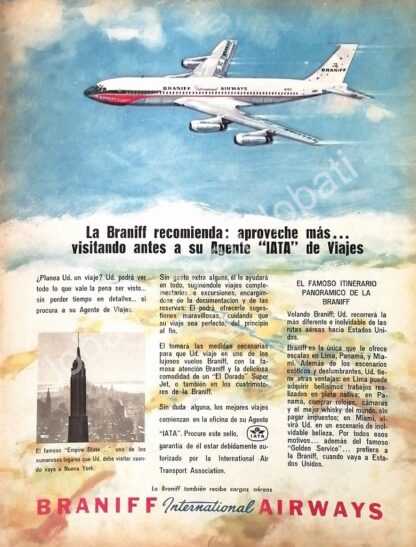 CARTEL ANTIGUO ORIGINAL DE AEROLINEAS BRANIFF 1962 /578 RARO