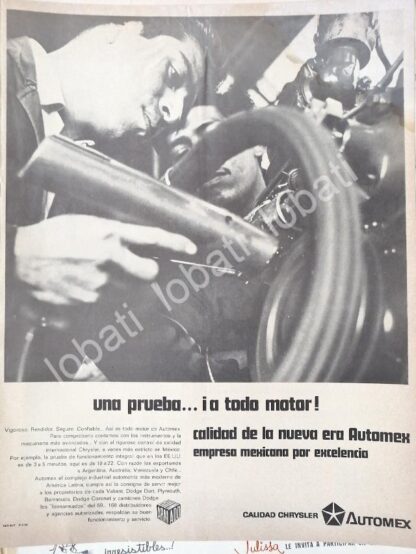 CARTEL ANTIGUO ORIGINAL DE PLANTA DE AUTOS CHRYSLER AUTOMEX S.A 1969 /573