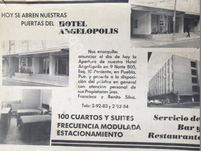 CARTEL ANTIGUO ORIGINAL DE INAUGURAN HOTEL ANGELOPOLIS, PUEBLA 1967 /589 RARO