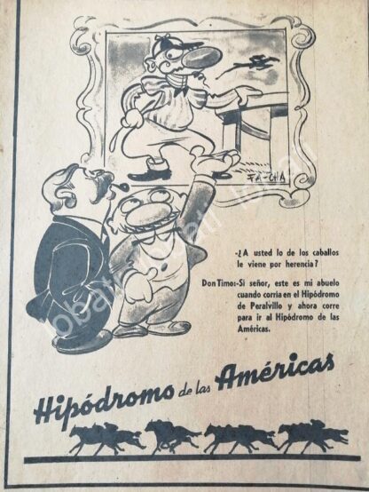 CARTEL ANTIGUO ORIGINAL DE HIPODROMO DE LAS AMERICAS 1940s DIBIJO DE ANGEL ZAMARRIPA /586