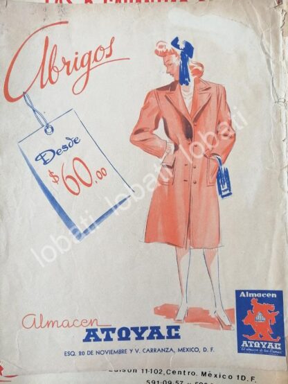 CARTEL ANTIGUO ORIGINAL DE TIENDA. ALMACENES ATOYAC 1943 /580