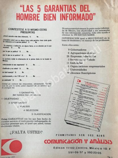 CARTEL ANTIGUO ORIGINAL DE COMUNICACION Y ANALISIS S.A /579 /PLT