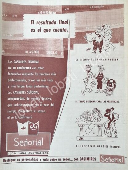 CARTEL ANTIGUO ORIGINAL DE TELAS, CASIMIRES SEÑORIAL, DIBUJO DE ARIAS BERNAL 1956 /567