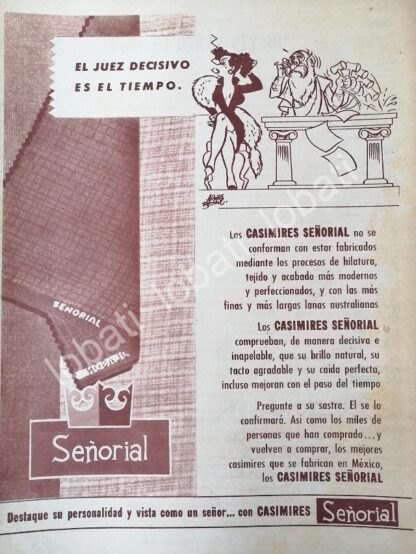 CARTEL ANTIGUO ORIGINAL DE TELAS, CASIMIRES SEÑORIAL, DIBUJO DE ARIAS BERNAL 1956 /566