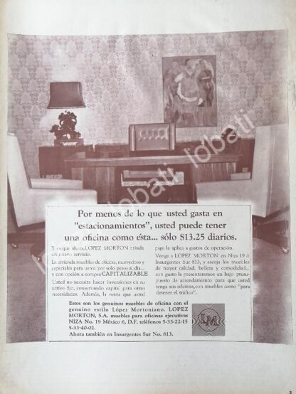 CARTEL ANTIGUO ORIGINAL DE MUEBLES PARA OFICINA LOPEZ MORTON 1960s / 564