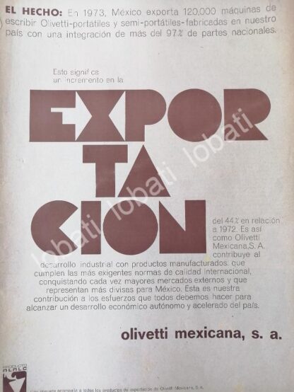 CARTEL ANTIGUO ORIGINAL DE OLIVETTI MEXICANA S.A 1973 /563