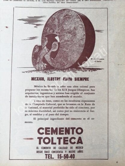 CARTEL ANTIGUO ORIGINAL DE CEMENTO TOLTECA Y LA ESCULTURA DE WILLY GUTMANN 1968 /553