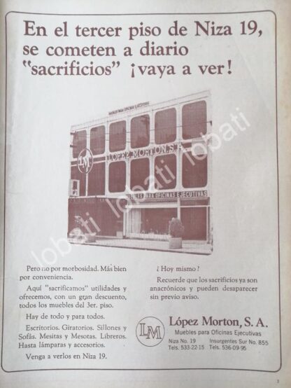 CARTEL ANTIGUO ORIGINAL DE MUEBLES PARA OFICINA LOPEZ MORTON 1960s / 535