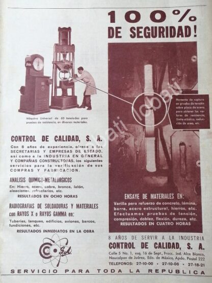 CARTEL ANTIGUO ORIGINAL DE EMPRESA CONTROL DE CALIDAD S.A 1965 /520 MUY RARO