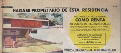 CARTEL ANTIGUO ORIGINAL DE INICIOS DE LA COLONIA LOMAS DE TECAMACHALCO 1969 /503