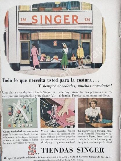 CARTEL ANTIGUO ORIGINAL DE MINI CARTEL. MAQUINAS DE COSER SINGER 1950s /238