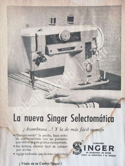 CARTEL ANTIGUO ORIGINAL DE MINI CARTEL. MAQUINAS DE COSER SINGER SELECTOMATICA 1960s /235