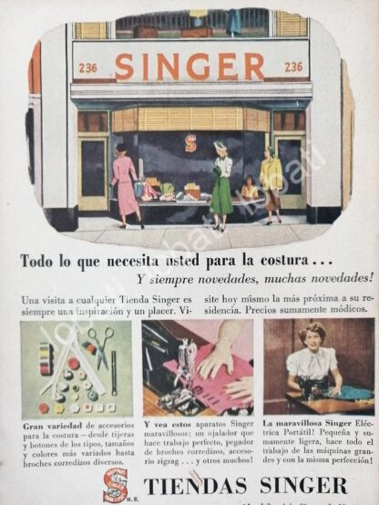 CARTEL ANTIGUO ORIGINAL DE MINI CARTEL. MAQUINAS DE COSER SINGER 1940s 50s /227