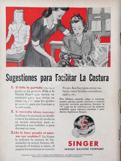 CARTEL ANTIGUO ORIGINAL DE MINI CARTEL. MAQUINAS DE COSER SINGER 1940s 50s /219