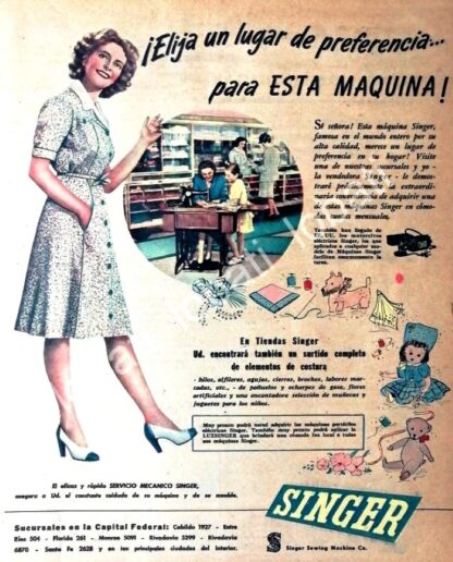 CARTEL ANTIGUO ORIGINAL DE PUBLICIDAD ANTIGUA DE MAQUINAS DE COSER SINGER 1946 /242