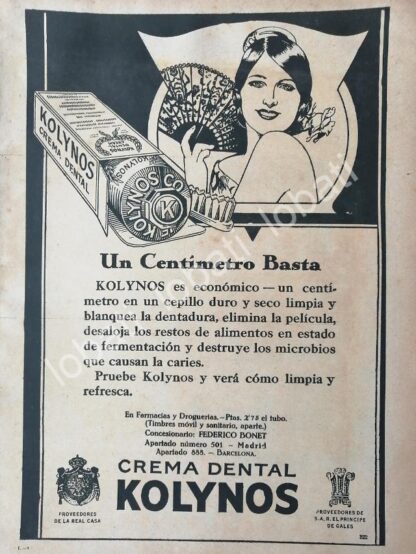 CARTEL ANTIGUO ORIGINAL DE CREMA DENTAL KOLYNOS 1930s /No56