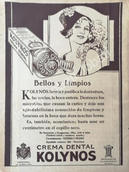 CARTEL ANTIGUO ORIGINAL DE CREMA DENTAL KOLYNOS 1930s /No52