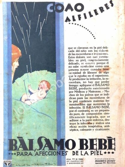 CARTEL ANTIGUO ORIGINAL DE CREMA BALSAMO BEBE 1930s /No51