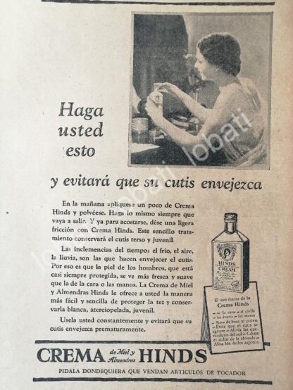 CARTEL ANTIGUO ORIGINAL DE CREMA HINDS 1930 /No45