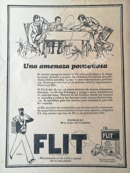 CARTEL ANTIGUO ORIGINAL DE INSECTICIDA FLITT 1929 /No44