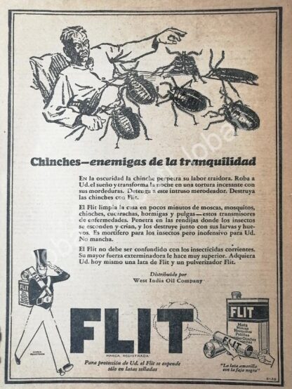 CARTEL ANTIGUO ORIGINAL DE INSECTICIDA FLITT 1929 /No43