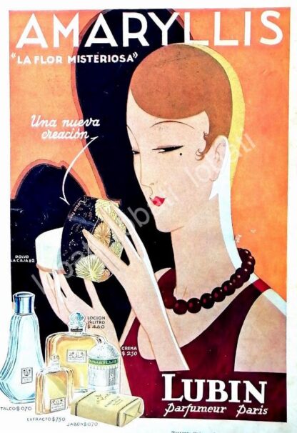 CARTEL ANTIGUO ORIGINAL DE CARTEL ART NOUVEAU PERFUME LUBIN AMARILLIS 1929 /No41