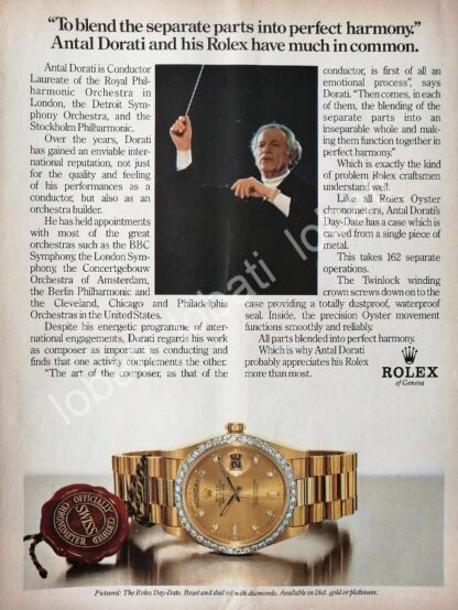 CARTEL ANTIGUO ORIGINAL DE EL DIRECTOR DE ORQUESTA ANTAL DORATI & RELOJES ROLEX 1980s /90 FEP