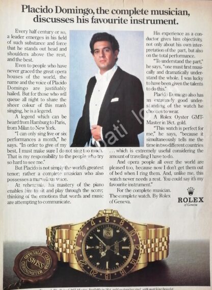 CARTEL ANTIGUO ORIGINAL DE PLACIDO DOMINGO Y RELOJES ROLEX 1980s / 84 /FEP