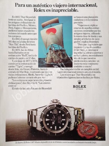 CARTEL ANTIGUO ORIGINAL DE RELOJES ROLEX OYSTER PERPETUAL GMT MASTER 1980s / 82