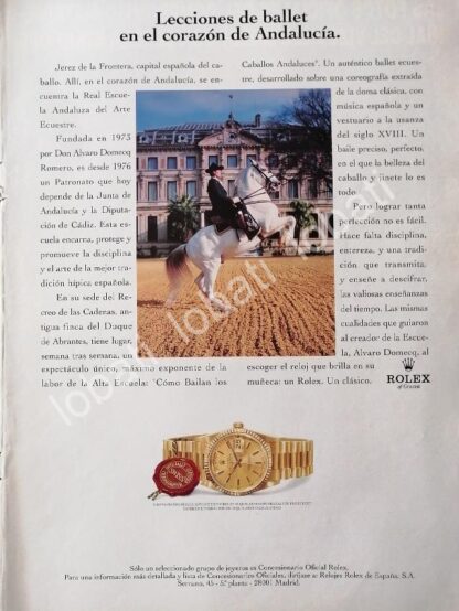 CARTEL ANTIGUO ORIGINAL DE LA ESCUELA ANDALUZA DEL ARTE ECUESTRE Y RELOJES ROLEX 1990s / 68