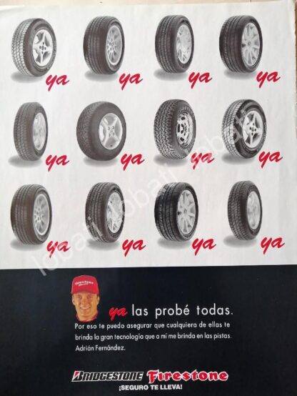 CARTEL ANTIGUO ORIGINAL DE ADRIAN FERNANDEZ Y LLANTAS FORESTONE BRIDGESTONE /145 FEP