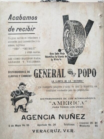 CARTEL ANTIGUO ORIGINAL DE NEUMATICOS. LLANTAS GENERAL POPO 19450s /144