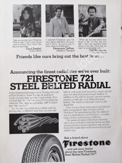 CARTEL ANTIGUO ORIGINAL DE LLANTAS FIRESTONE 1977 /122