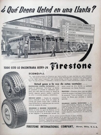 CARTEL ANTIGUO ORIGINAL DE DE LLANTAS FIRESTONE 1950s /109