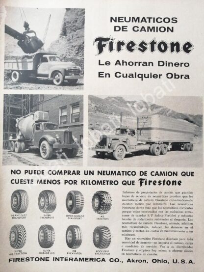 CARTEL ANTIGUO ORIGINAL DE CATEL VINTAGE DE LLANTAS FIRESTONE 1950s /108