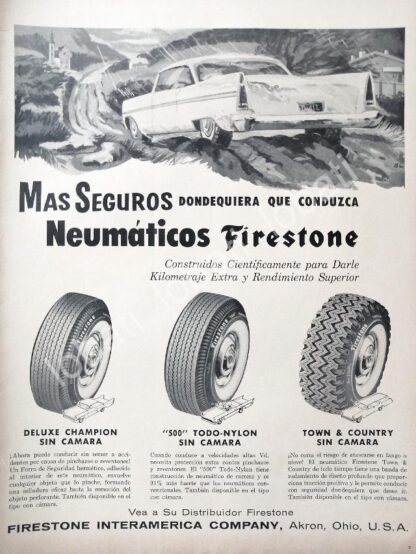 CARTEL ANTIGUO ORIGINAL DE CATEL VINTAGE DE LLANTAS FIRESTONE 1960s /107