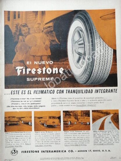 CARTEL ANTIGUO ORIGINAL DE LLANTAS FIRESTONE DE LUXE SUPREME 1956 /N98 RARO