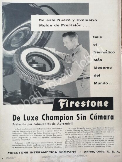 CARTEL ANTIGUO ORIGINAL DE LLANTAS FIRESTONE DE LUXE CHAMPION 1956 /N97 RARO