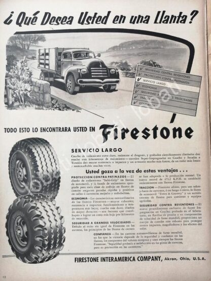 CARTEL ANTIGUO ORIGINAL DE LLANTAS FIRESTONE 1950s /N96