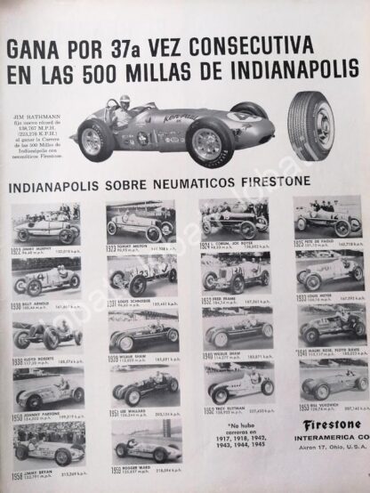 CARTEL ANTIGUO ORIGINAL DE JIM RATHMAN & FIRESTONE. GANA LAS 500 MILLAS DE INDIANAPOLIS 1958 /N95 - Imagen 2