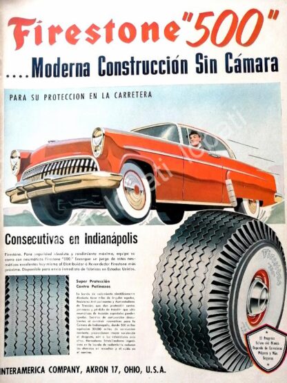 CARTEL ANTIGUO ORIGINAL DE LLANTAS FIRESTONE 500 SIN CAMARA 1960s /N94 / RARO