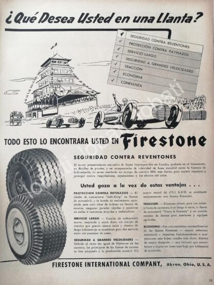 CARTEL ANTIGUO ORIGINAL DE DE LLANTAS FIRESTONE 1960 /N89