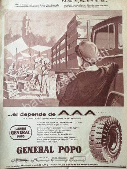 CARTEL ANTIGUO ORIGINAL DE DE LLANTAS GENERAL POPO 1959 /N86