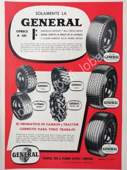 CARTEL ANTIGUO ORIGINAL DE LLANTAS DE CAMION, GENERAL TIRE & RUBER 1952 /N73