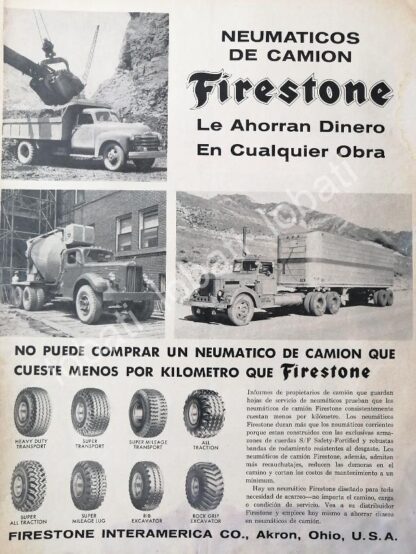 CARTEL ANTIGUO ORIGINAL DE LLANTAS FIRESTONE 1950s /N68