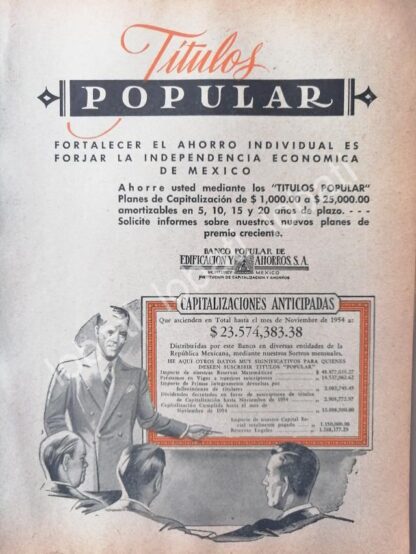 CARTEL ANTIGUO ORIGINAL DE BANCO PUPULAR DE EDIFICACION. MONTERREY 1950 /218