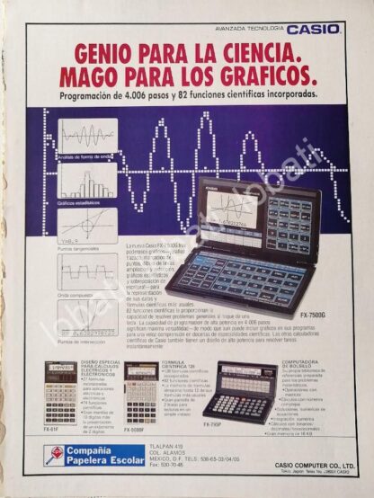 CARTEL ANTIGUO ORIGINAL DE CALCULADORA GRAFICA CASIO FX-7500G 1988 /268