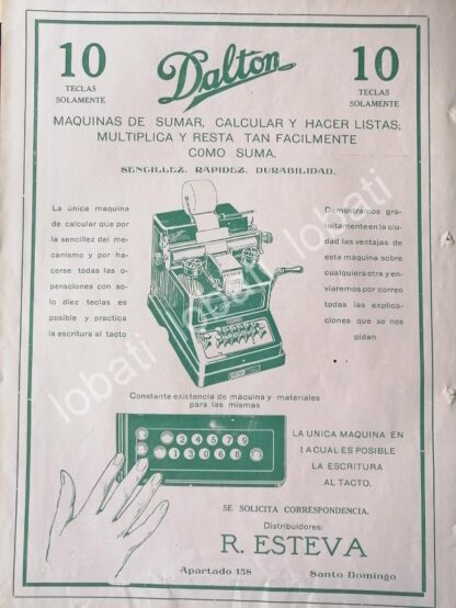 CARTEL ANTIGUO ORIGINAL DE MAQUINA SUMADORA DALTON 1920 /265 SUPER RARO 10+++