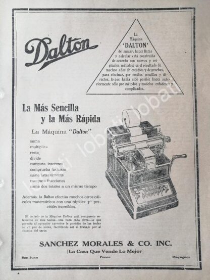 CARTEL ANTIGUO ORIGINAL DE MAQUINA SUMADORA DALTON 1917 /263 SUPER RARO 10+++