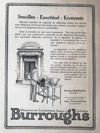 CARTEL ANTIGUO ORIGINAL DE MAQUINA SUMADORA BURROUGHS 1917 /261 SUPER RARO 10+